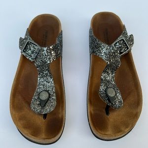 Used Pedro Iniesta Glitter Cork Thong Sandal Size 5.5